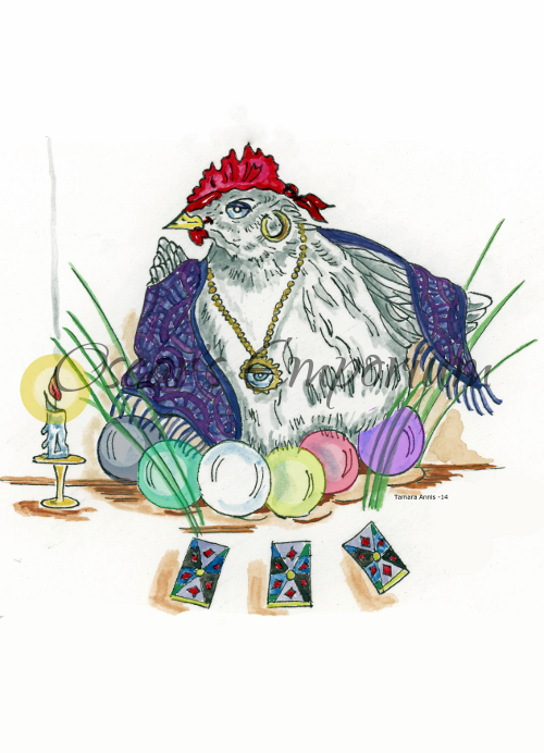 Woodland Creature Art- PsyChick Michele hen with crystal balls in her nest Southmore Shore