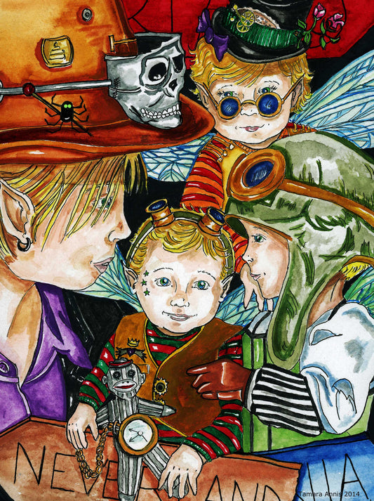 Fairy Art- Four young boy fairies with a steampunk theme
