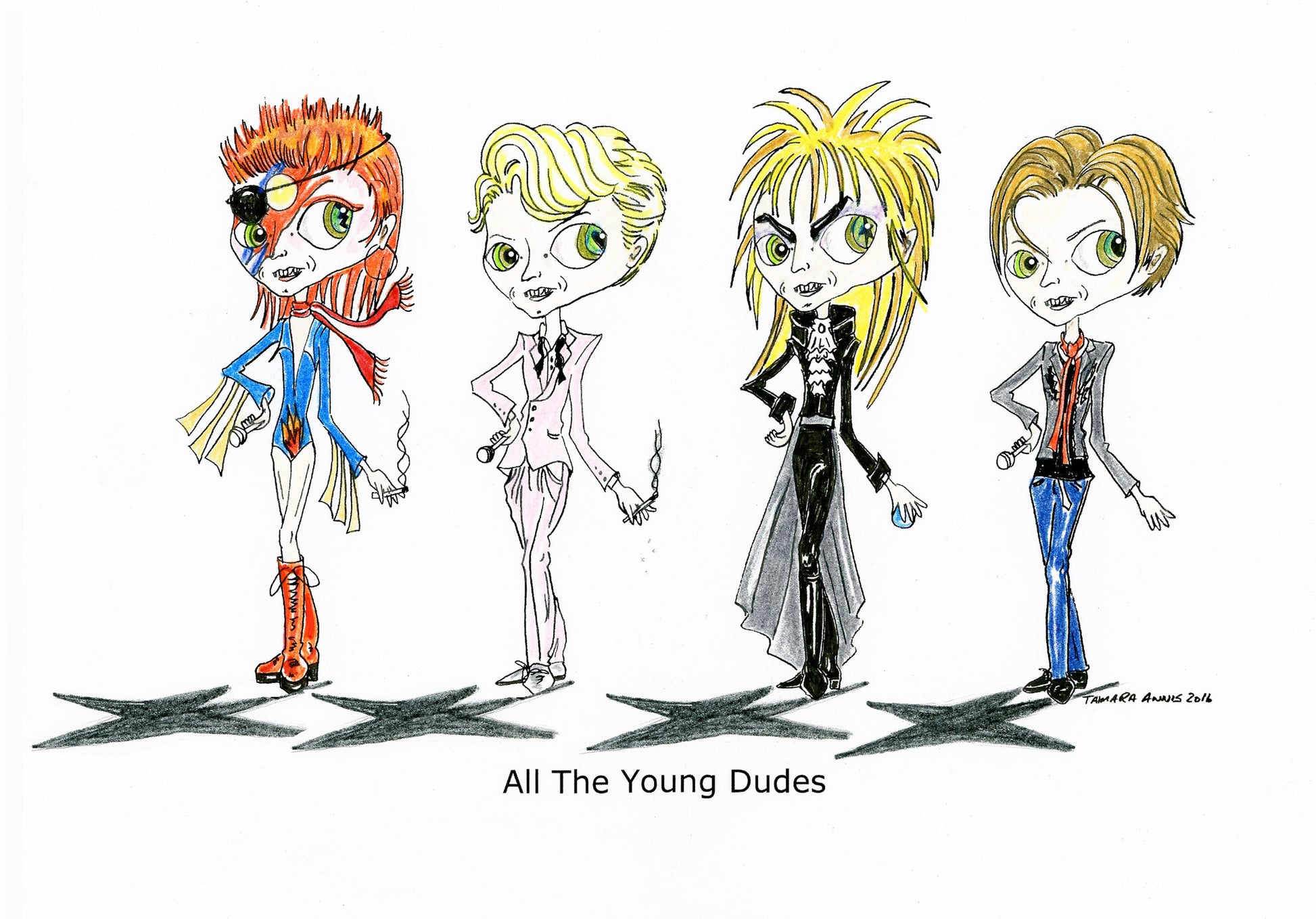 Fan Art- David Bowie iconic looks ziggy stardust thin white duke jarrod the goblin king