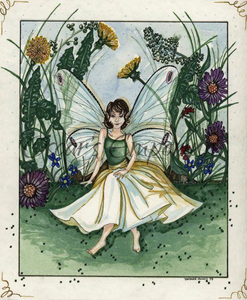Fairy Art- Angelic fairy sitting among flowers